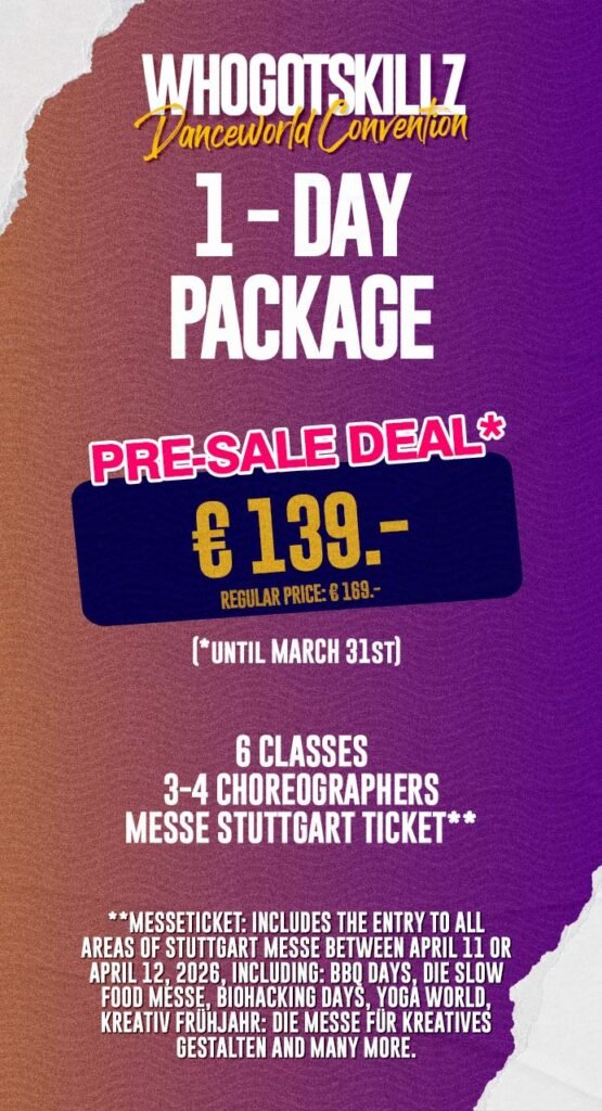 pre sale 1-day package whogotskillz danceworld convention 2026